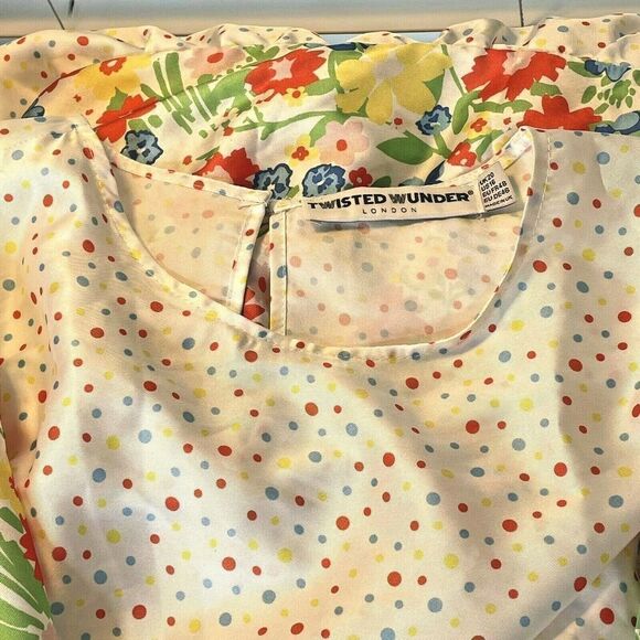 twisted Wunder Plus London Smock Midi dress 16 Mixed Patchwork Floral Dots - Picture 11 of 11